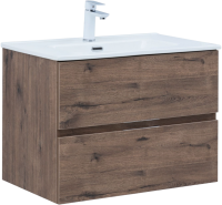 Тумба с раковиной Aquanet Алвита New 70 подвесная, дуб веллингтон табак, 2 ящика