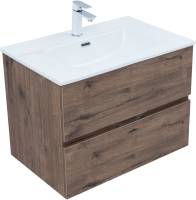 Тумба с раковиной Aquanet Алвита New 70 подвесная, дуб веллингтон табак, 2 ящика