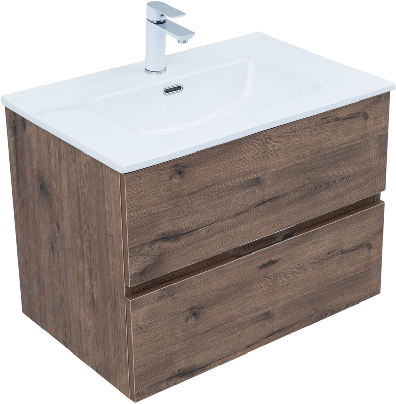 Тумба с раковиной Aquanet Алвита New 70 подвесная, дуб веллингтон табак, 2 ящика