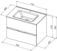 Тумба с раковиной Aquanet Алвита New 70 подвесная, дуб веллингтон табак, 2 ящика