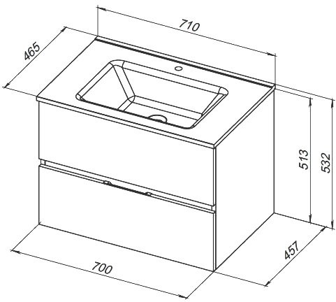 Тумба с раковиной Aquanet Алвита New 70 подвесная, дуб веллингтон табак, 2 ящика