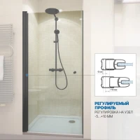 Душевая дверь в нишу Kubele DE020 DE020D601-CLN-BLM- 80х200 80, профиль черный матовый
