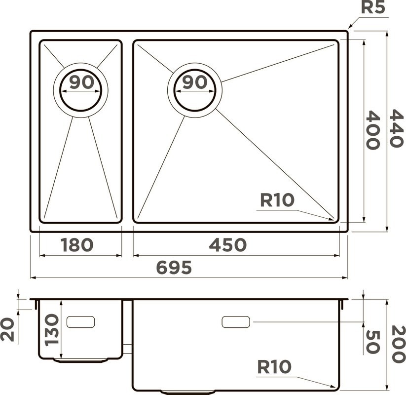 Мойка кухонная Omoikiri Taki 69-2-U/IF-LG светлое золото, R
