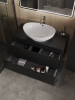 Мебель для ванной комнаты Orange Line 100 подвесная, 2 ящика, матовая черная с раковиной B08-585w