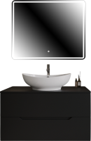 Мебель для ванной комнаты Orange Line 100 подвесная, 2 ящика, матовая черная с раковиной B08-585w