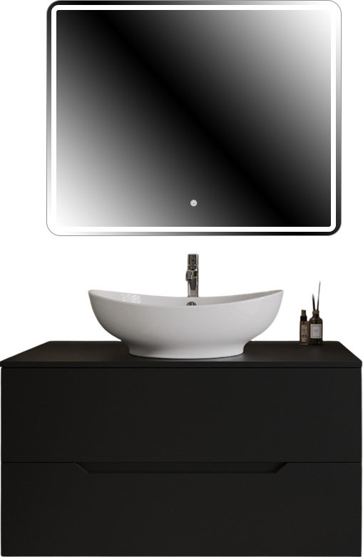 Мебель для ванной комнаты Orange Line 100 подвесная, 2 ящика, матовая черная с раковиной B08-585w