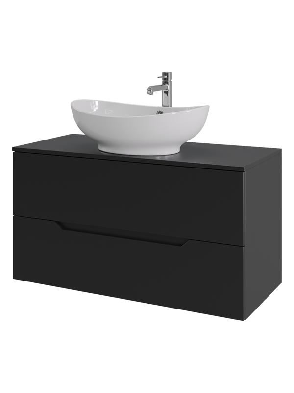 Мебель для ванной комнаты Orange Line 100 подвесная, 2 ящика, матовая черная с раковиной B08-585w