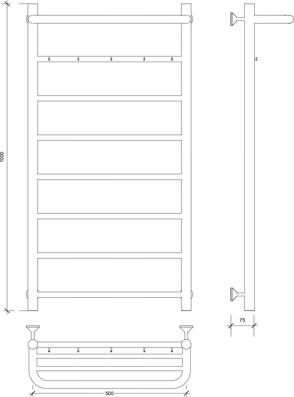 Полотенцесушитель водяной Secado Триада 1 КСП 100x55 см, матовый черный, лесенка, с полкой