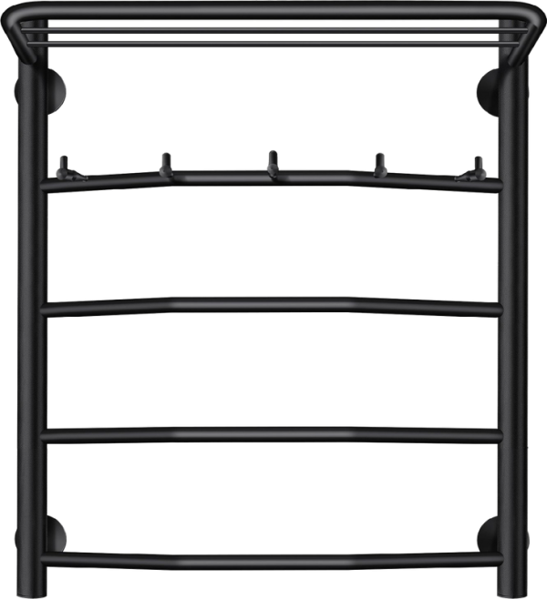Полотенцесушитель электрический Secado Милан 1 КСП 60x50 см, подключение справа, матовый черный, лесенка, с полкой