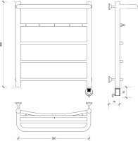 Полотенцесушитель электрический Secado Милан 1 КСП 60x50 см, подключение справа, матовый черный, лесенка, с полкой