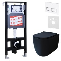 Комплект 3 в 1 Унитаз подвесной Esbano ESUPGARABM + Инсталляция Fram + Кнопка ESINPRK12GW цвет глянцевый белый