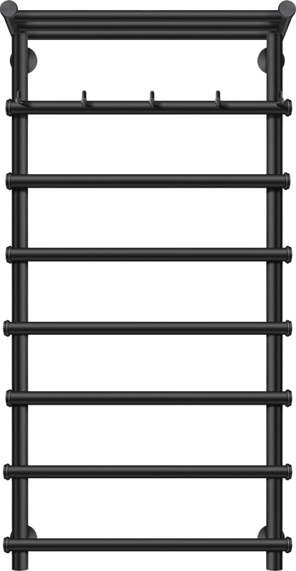 Полотенцесушитель электрический Secado Турин 1 КСП 100x55 см, подключение справа, матовый черный, лесенка, с полкой