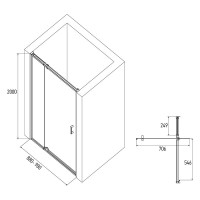Душевая дверь в нишу Alex Baitler AB71C90 90 см, профиль сатин, стекло прозрачное
