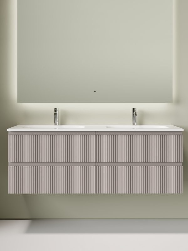 Тумба с раковиной Sancos Snob T 70 doha soft, 2 шт, раковина Ceramicanova Grace CN7022 с двумя чашами, с отверстиями под смеситель