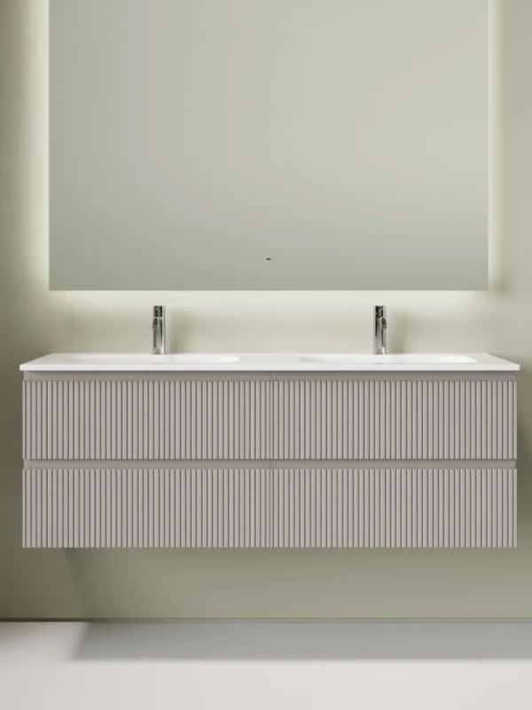 Тумба с раковиной Sancos Snob T 70 doha soft, 2 шт, раковина Ceramicanova Grace CN7022 с двумя чашами, с отверстиями под смеситель