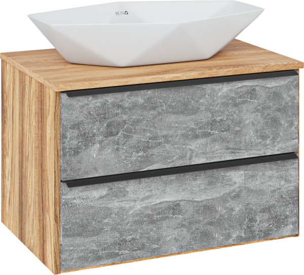 Тумба с раковиной Runo Мальта 70 подвесная, дуб, серая, раковина Poligono 65