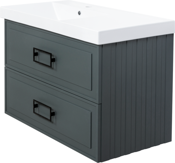 Тумба с раковиной La Fenice Cubo Twin 90 L подвесная, grigio, ручки черные, раковина Cubo 90 L