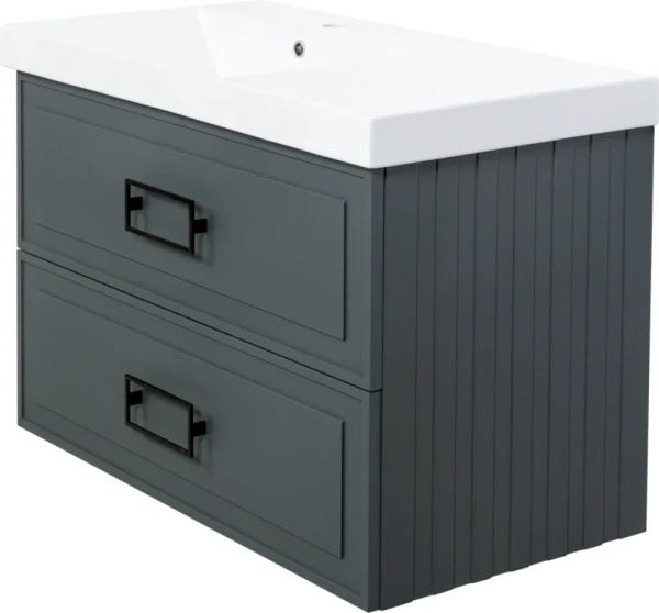 Тумба с раковиной La Fenice Cubo Twin 90 L подвесная, grigio, ручки черные, раковина Cubo 90 L
