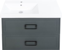 Тумба с раковиной La Fenice Cubo Twin 90 L подвесная, grigio, ручки черные, раковина Cubo 90 L