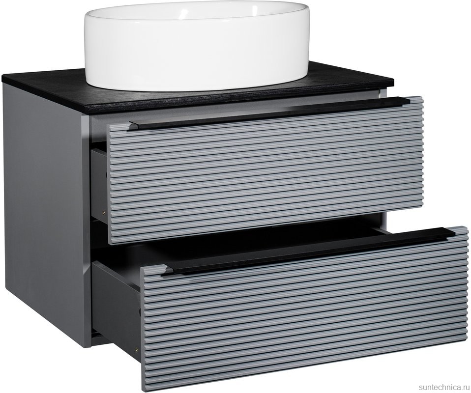 Тумба с раковиной Runo Орлеан 70 серая, черная, раковина Ovale 50