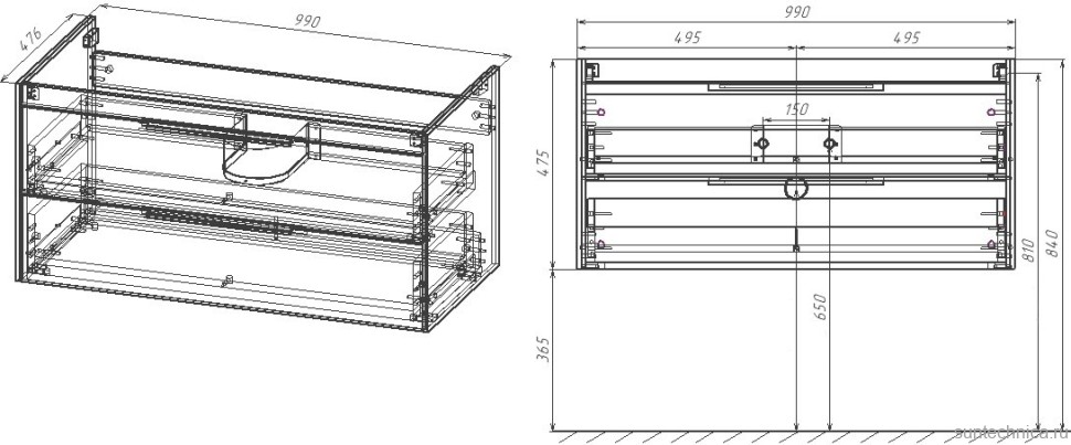 Тумба под раковину Vincea Chiara 2D 100, подвесная, 2 ящика, темный дуб