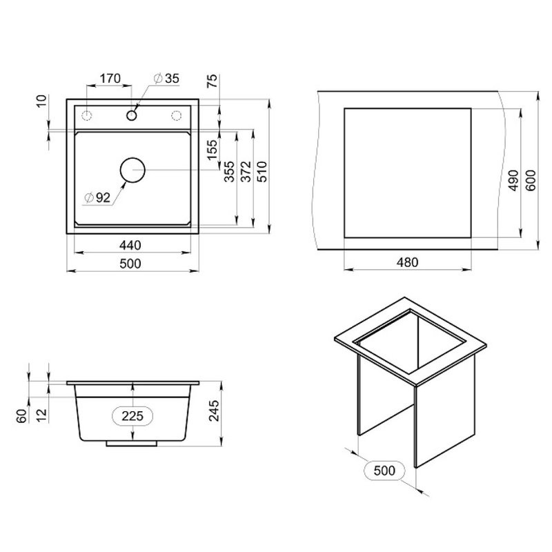 Мойка кухонная Granula Kitchen Space 5002i шварц