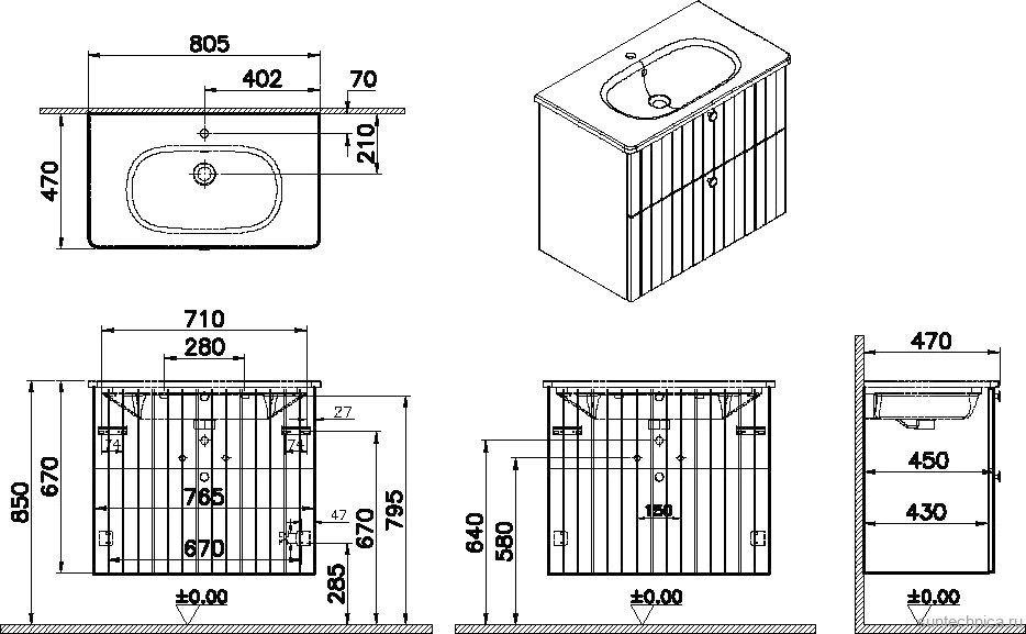 Тумба с раковиной VitrA Root Groove 80 белая