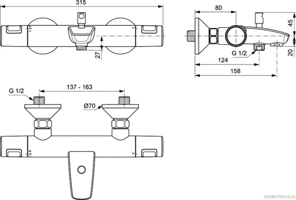 Термостатический смеситель Ideal Standard Ceratherm T25 A7206AA для ванны с душем