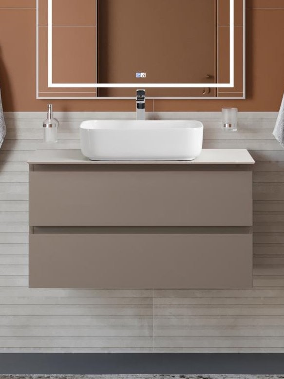 Тумба под раковину со столешницей BelBagno Kraft 90 подвесная, матовая бежевая, столешница kep-90-bo