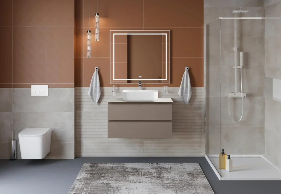Тумба под раковину со столешницей BelBagno Kraft 90 подвесная, матовая бежевая, столешница kep-90-bo
