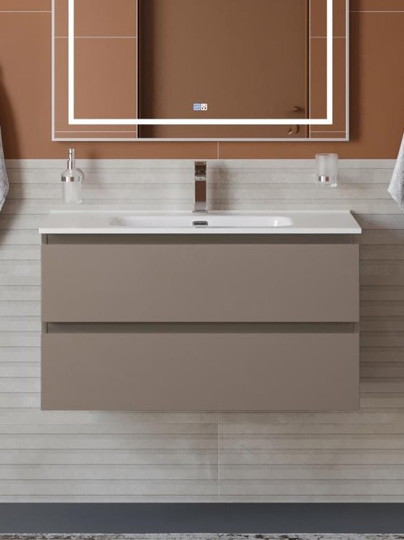 Тумба с раковиной BelBagno Kraft 80 подвесная, матовая бежевая, раковина bb800etl