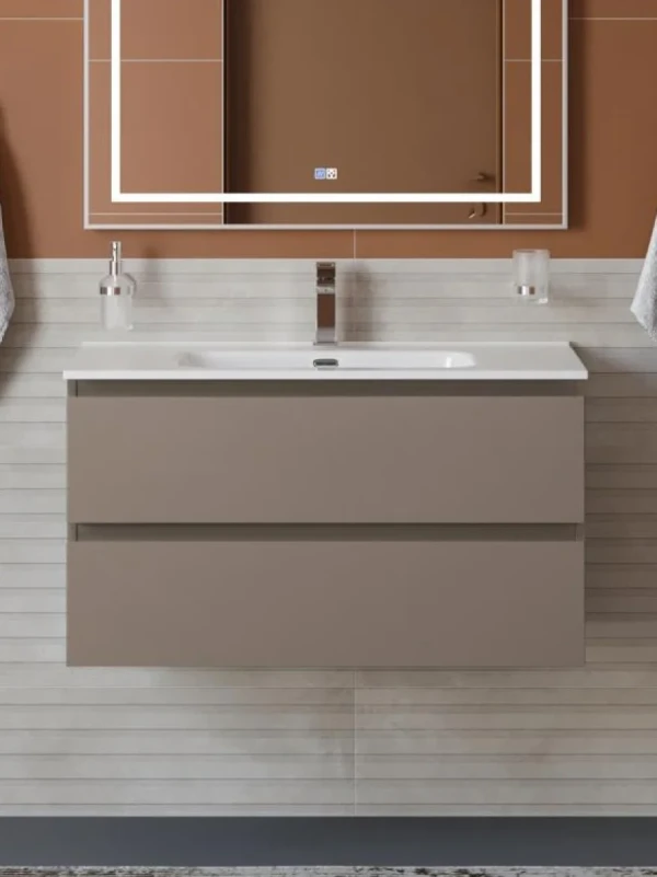 Тумба с раковиной BelBagno Kraft 80 подвесная, матовая бежевая, раковина bb800etl