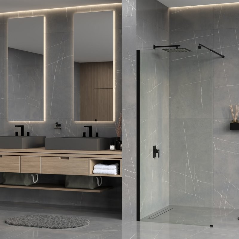 Душевая перегородка Wasserkraft Rur 30W 110 см, профиль матовый черный, стекло прозрачное