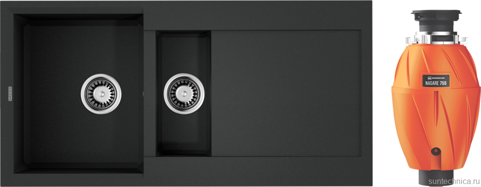 Комплект Мойка Omoikiri Sakaime 100-2-BL черная + Измельчитель Nagare 750