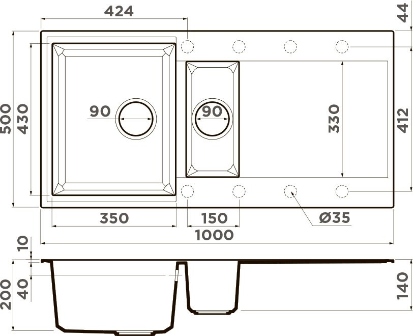 Комплект Мойка Omoikiri Sakaime 100-2-BL черная + Измельчитель Nagare 750