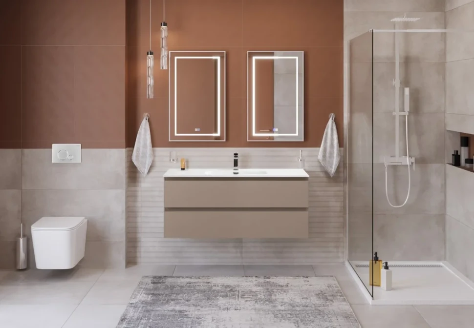 Тумба с раковиной BelBagno Kraft 120 подвесная, матовая бежевая, раковина bb1200etl