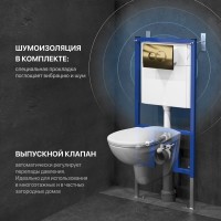 Комплект Унитаз подвесной DIWO Анапа безободковый + Крышка 803-003-709 термопласт, с микролифтом + Инсталляция + Кнопка 7315 золотая