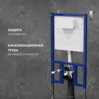 Комплект Унитаз подвесной DIWO Анапа безободковый + Крышка 803-003-709 термопласт, с микролифтом + Инсталляция + Кнопка 7315 золотая