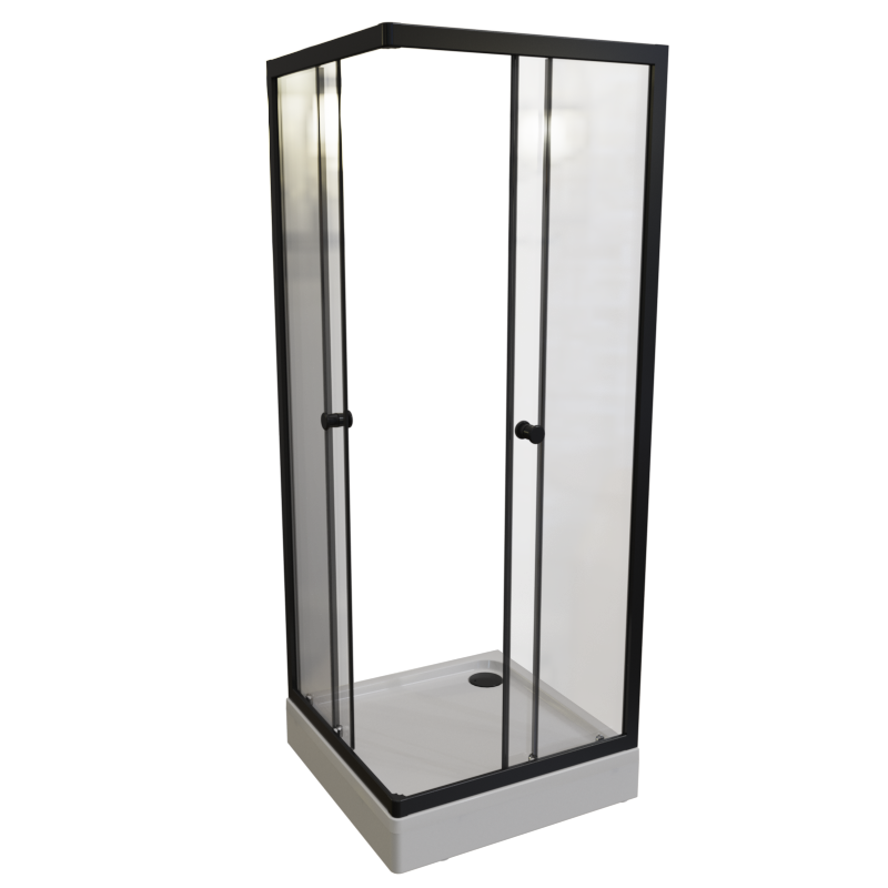 Душевой уголок Radomir Берген SQ 80х80 см, профиль черный, стекло прозрачное, с поддоном