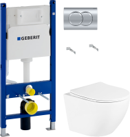 Комплект Унитаз подвесной BelBagno Uno + Инсталляция Geberit Duofix Delta 458.149.21.1 с кнопкой смыва, хром