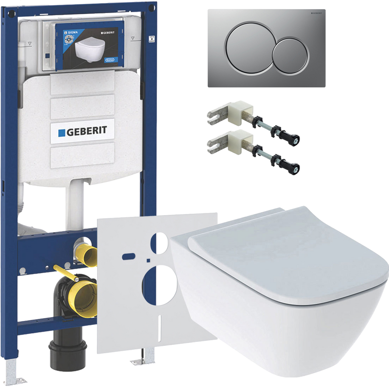 Комплект Унитаз подвесной Geberit Smyle Square 500.683.01.1 с крышкой-сиденьем с микролифтом + Крепления Duofix 111.815.00.1 к стене + Звукоизоляция + Инсталляция UP 320 111.300.00.5 + Кнопка Sigma 01 115.770.JQ.5 лакированная, матовый хром