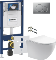 Комплект Унитаз подвесной AQUATEK Европа AQ1900-00 безободковый + Крепления Geberit Duofix 111.815.00.1 к стене + Звукоизоляция + Инсталляция UP 320 111.300.00.5 + Кнопка Sigma 01 115.770.JQ.5 лакированная, матовый хром