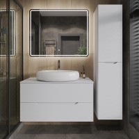 Тумба под раковину со столешницей Orange Line 100 подвесная, 2 ящика, матовая белая