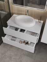 Тумба под раковину со столешницей Orange Line 100 подвесная, 2 ящика, матовая белая