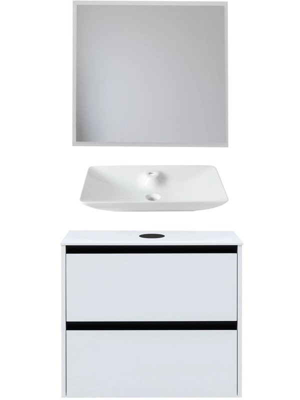 Мебель для ванной комнаты Allen Brau Activity 80 с подсветкой, матовый белый, черный браш, столешница белая, раковина Fantasy Y 64x40, белая