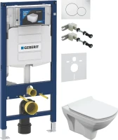 Комплект Унитаз подвесной Cersanit Carina XL Clean On DPL EO slim + Крепления Geberit Duofix 111.815.00.1 к стене + Звукоизоляция + Инсталляция UP 320 111.300.00.5 + Кнопка Sigma 01 115.770.11.5 белая