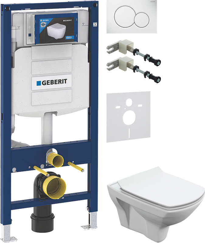Комплект Унитаз подвесной Cersanit Carina XL Clean On DPL EO slim + Крепления Geberit Duofix 111.815.00.1 к стене + Звукоизоляция + Инсталляция UP 320 111.300.00.5 + Кнопка Sigma 01 115.770.11.5 белая