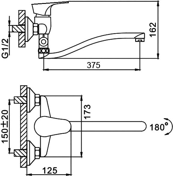 Смеситель с длинным изливом для ванны D-lin 428-6 D140428-6 хром