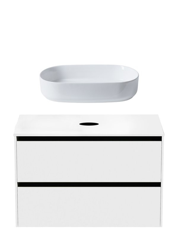 Тумба с раковиной Allen Brau Activity 90 с подсветкой, матовый белый, черный браш, столешница белая, раковина Fantasy Oval 55x36, белая