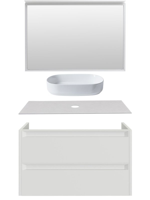 Мебель для ванной комнаты Allen Brau Fantasy 2.0 120 матовый белый, столешница бежевая, раковина Fantasy Oval 55, белая